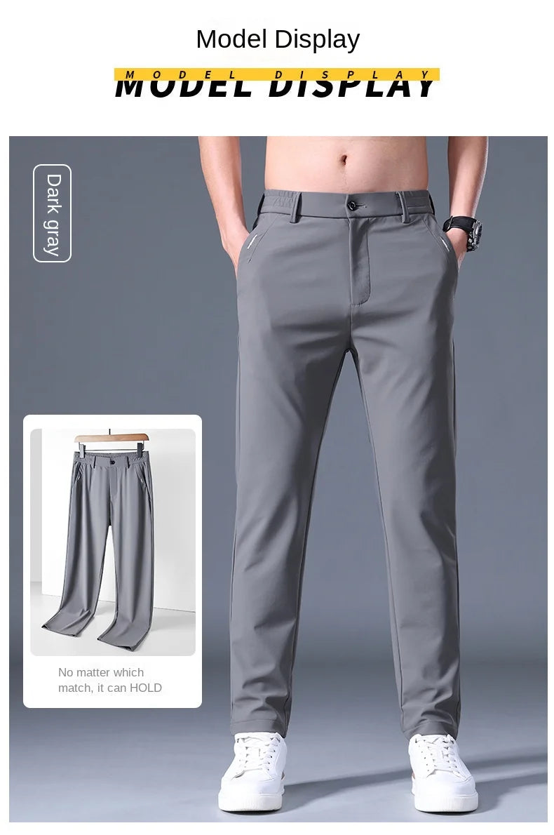 Summer Men's Casual Pants Thin Business Stretch Slim Fit Elastic Waist Jogger Korean Classic Blue Black Gray Brand Trousers Male