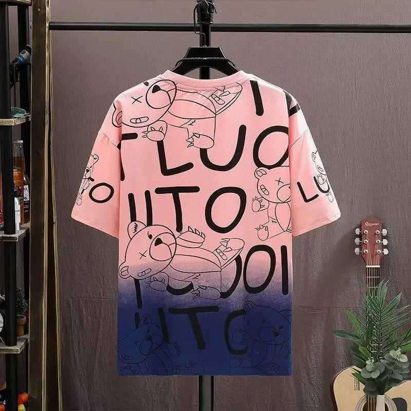 T-shirt for Men Summer Manga Tshirt Tops Bear Loose Graffiti Tee Fashion Goth Print Men's Short Sleeve Male Casual Clothes