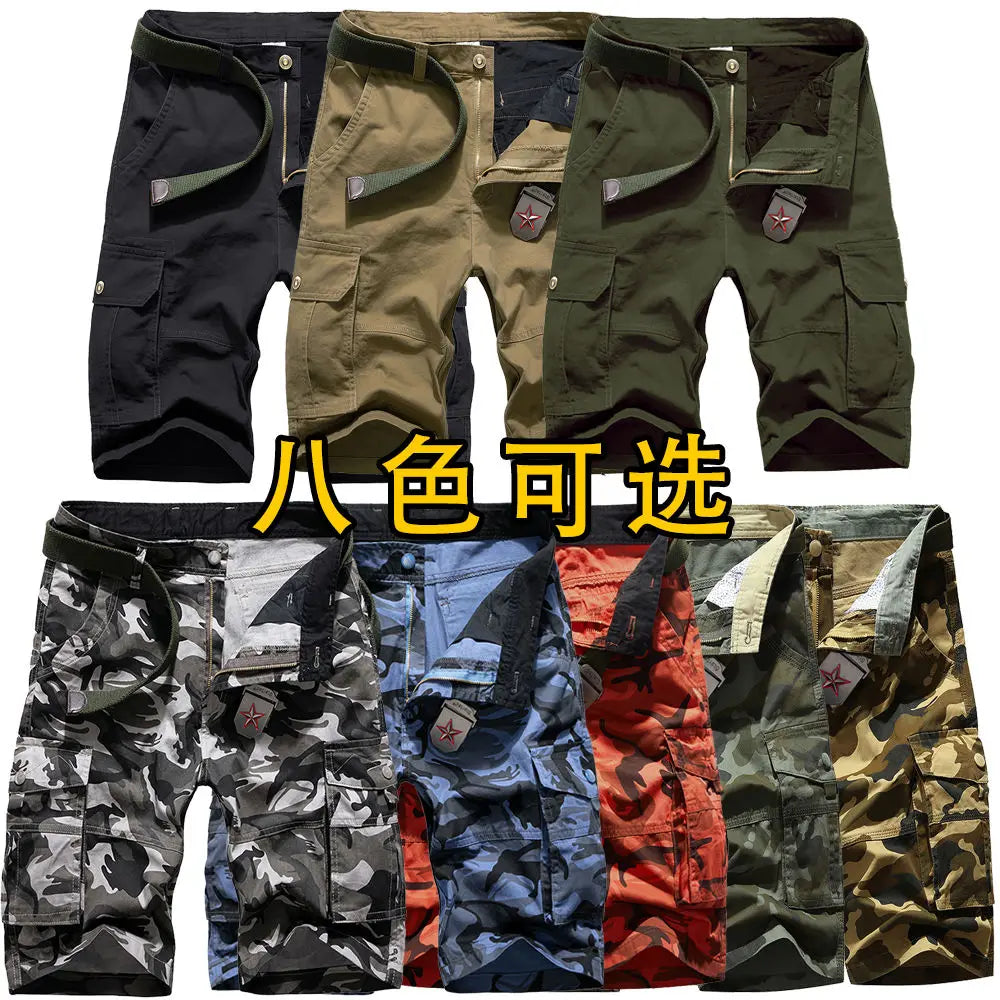 Military Men Camouflage Tactical Cargo Shorts Summer New Y2k Multiple Pockets Loose Big Size Outdoor Sports Knee Lenght Pants