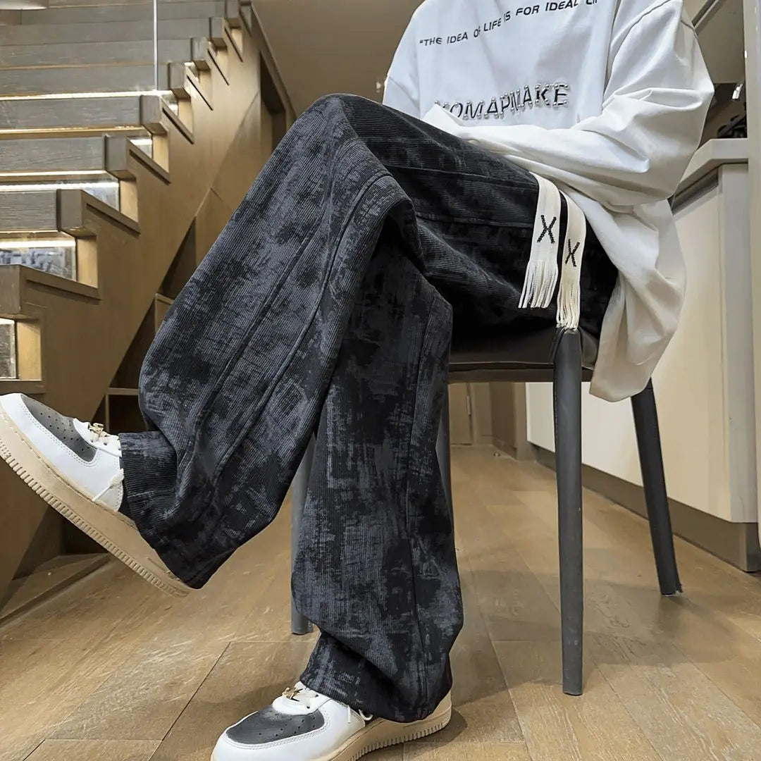 2025 New Chinese-style Spring and Summer American High Street Casual Men Tie-Dye Loose Straight Pants