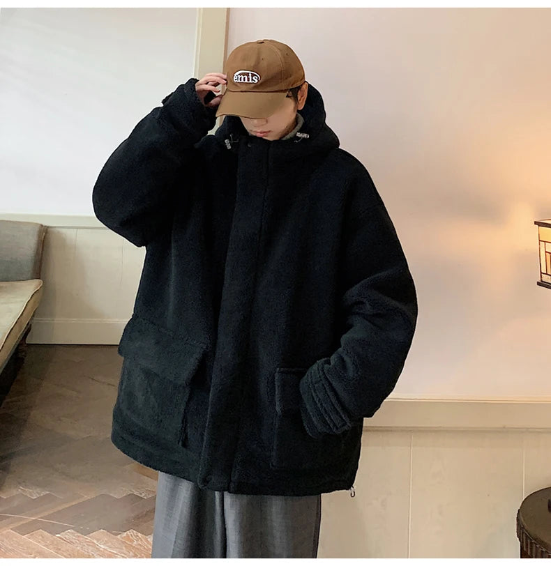 Winter Warm Coats for Men Top Grade Lamb Velvet Men's Jacket Casual Hooded Zipper Coats Fashion Warm Wool Jackets Thick Clothing
