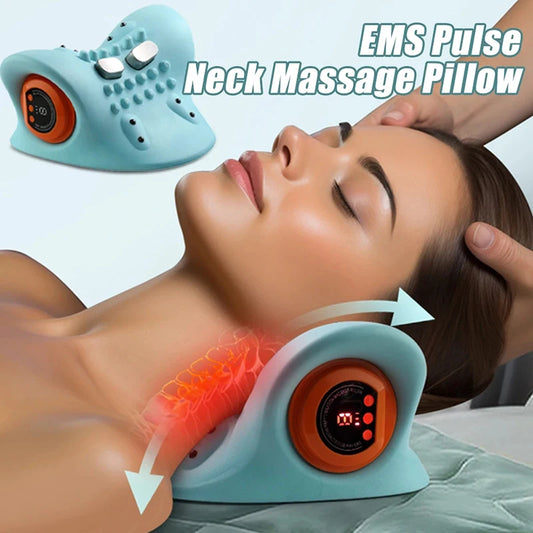 Cervical Neck Massager EMS Relax Heat Devices for Adult Cervical Repair Traction Electric Neck and Head Acupoint Massage Pillow
