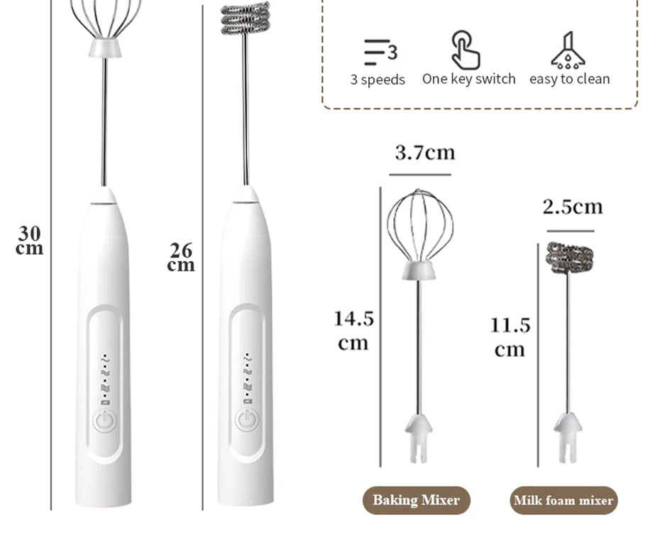 Kitchen Accessories Coffee Stirrer Baking Mixer USB Charging Electric Egg Beater 2-in-1 Double Head Milk Whisk Tools Gadgets Bar