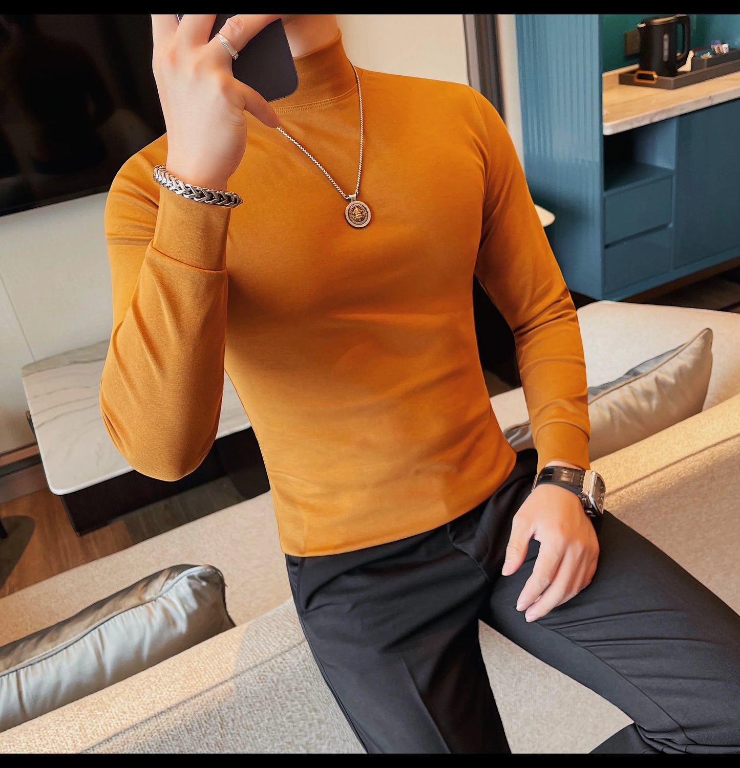 Men's T Shirts Autumn Winter New Turtleneck Long Sleeve T-Shirts For Men Clothing 2025 Slim Fit Casual Basic Tee Shirt Homme 4XL