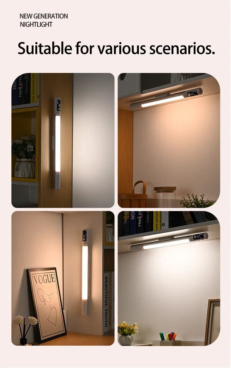 Motion Sensor Light Night Light USB Type C Rechargeable Lights Cabinet Lights For Kitchen Remote control Digital display LED