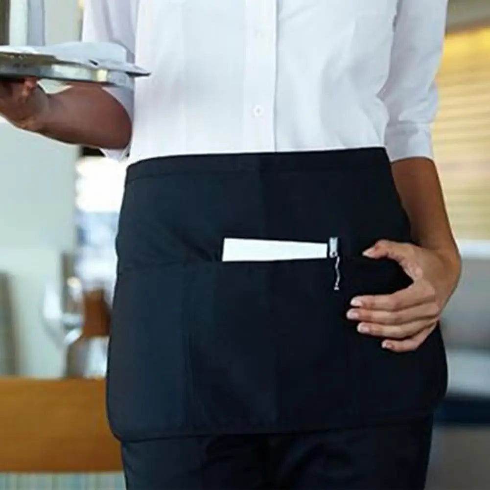 Waiter Apron Multiple Pockets Wear Resistant Waist Apron Lace Up Design Waterproof with Long Straps Half Short Apron Kitchen