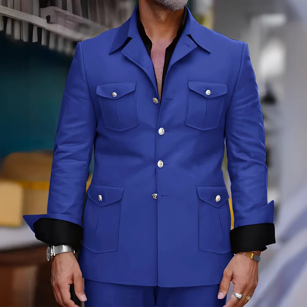 Tailored Casual Men Suits Orange 2 Pieces Set Safari Design Collar Autumn Coat Pant Business Designer Jacket Pant Men Prom Suits