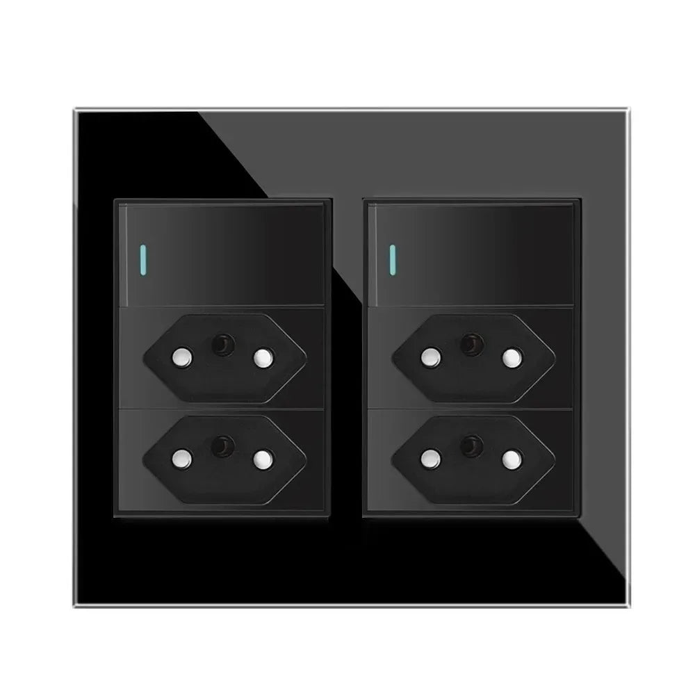 Melery 4*4 Brazil Plug 20A Wall Socket Tomada USB Type C Pressure Switch Tempered Glass Panel Outlets Indoor Home Office Kitchen