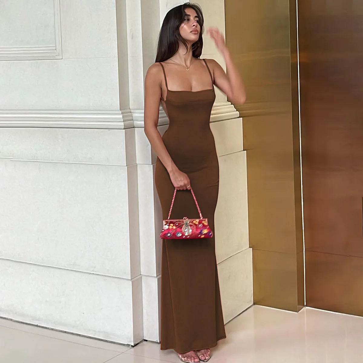 Cryptographic Draped Sexy Backless Sleeveless Slip Maxi Dress for Women Elegant Summer Sundresses Holiday Beach Vestido Clothes