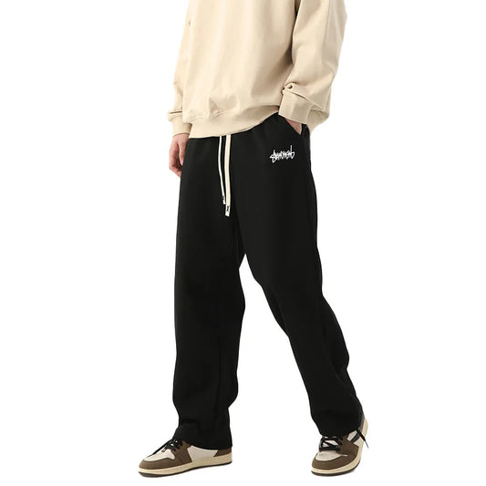 Men's solid color straight leg jogging pants, suitable for casual sports such as running, gym, and outdoor activities