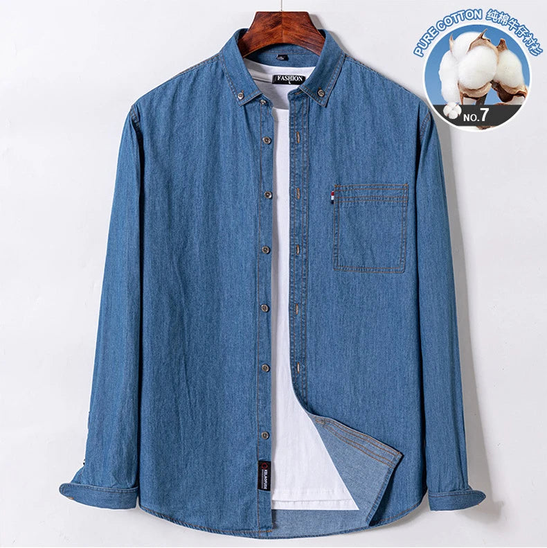 2023 Spring and Autumn Enzyme Washed Men's Long Sleeve Denim Shirt Pure Cotton Casual Fashion Outerwear Versatile Men's Clothing