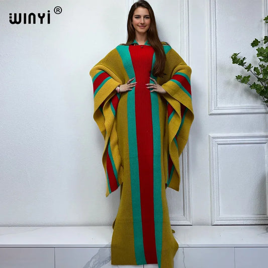 WINYI winter Knitted elastic maxi long dress Comfort Warm fashion Caftan Elegant Women winter clothes for women party dresses