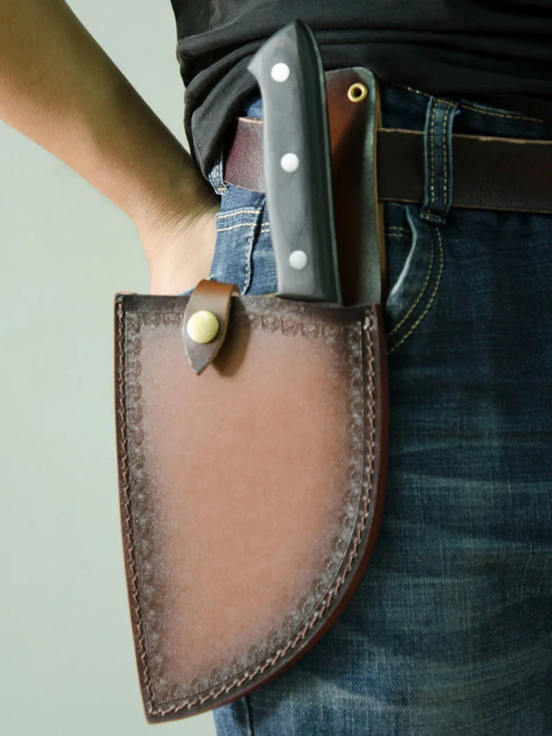 Kitchen Chef Cleaver Chopping Knife Sheath Leather Slicing Blade Guards Protect Case Cover Camping Hunting Travel Scabbard Tools