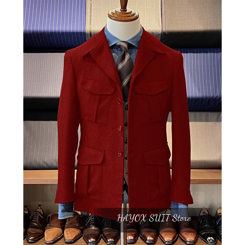 Men's Herringbone Hunting Jacket Casual 4 Pockets Fashion Design Vintage Tweed Blazer Blazer Single Breasted Comfortable Work