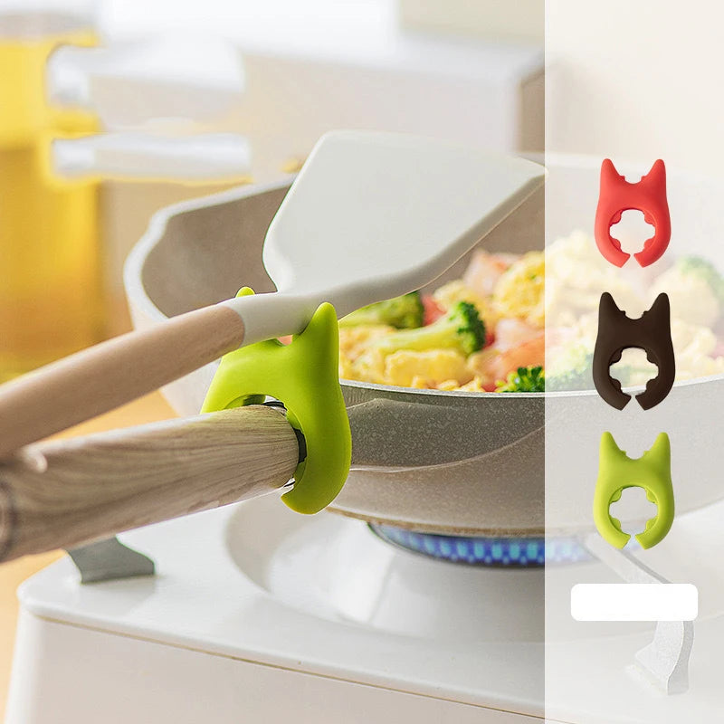 Spoon Holder Clip Anti Scalding and Overflow with Non Perforated Fork Spatula Rack Silicone Cooking Pot Clip Kitchen Accessories