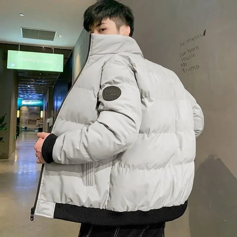 Men's Casual Cotton-padded Coat Winter Warm Thickened Solid Color Jacket Stand Collar Trendy Korean Style Fit Padded Jacket