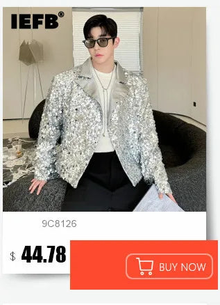 IEFB Zipper Men Suit Personalized Design Coat Casual 2023 Solid Color Long Sleeve Zipper Decoration Male Jacket Darkwear 9A5018