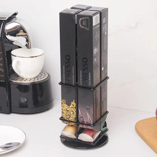 40 Pcs Black Coffee Capsule Storage Rack Metal Rotating Nespresso Storage Rack Kitchen Coffee Tower Stand