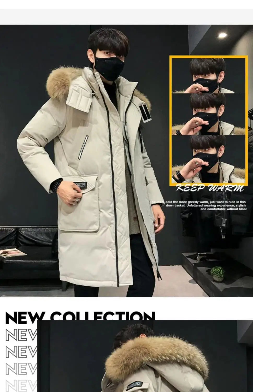 Autumn Winter Thickened Warm Cold-proof Mid-length Over-the-knee Jackets Men's Loose Casual High Street Parkas Male Clothes