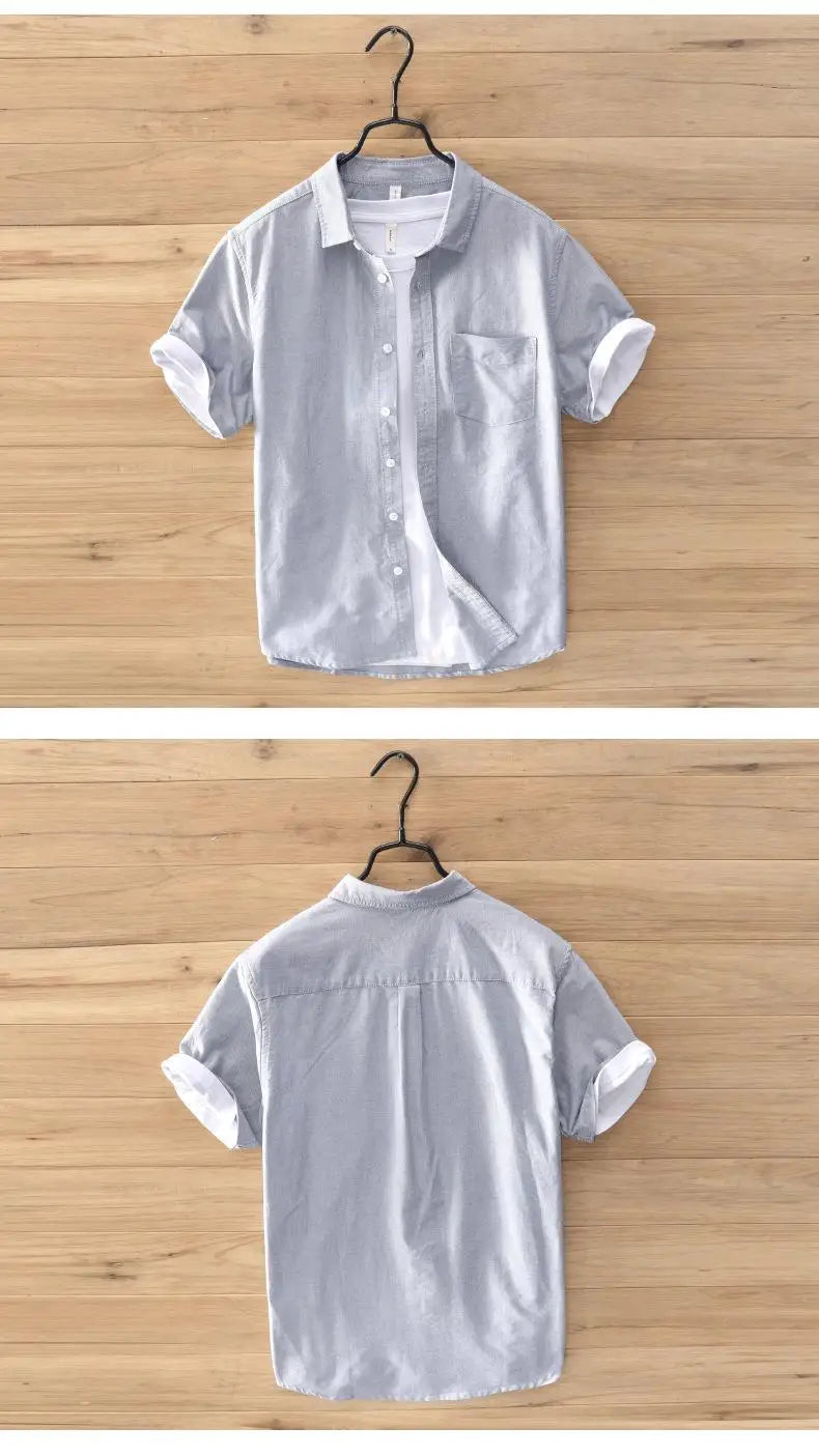 2024High-quality Men Solid Color Short-sleeve Shirts Made 100% Cotton, Suitable for Business  Casual Wear.M-3XL Loose Jacket