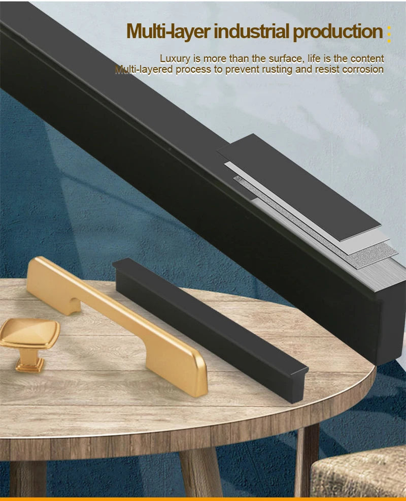 JUIDINTO 1pc Aluminium Cabinet Handle Pulls Black Handle 96-320mm Kitchen Drawer Handle for Furniture Wardrobe Closet