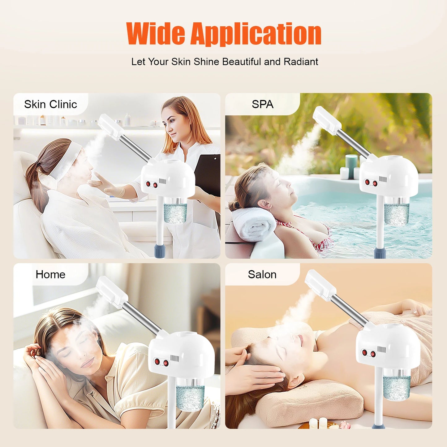 750ml Ozone Facial Steamer Height Adjustable Sprayer 360° Rotatable Movable Skin Care Equipment for Salon Beauty Spa White/Black