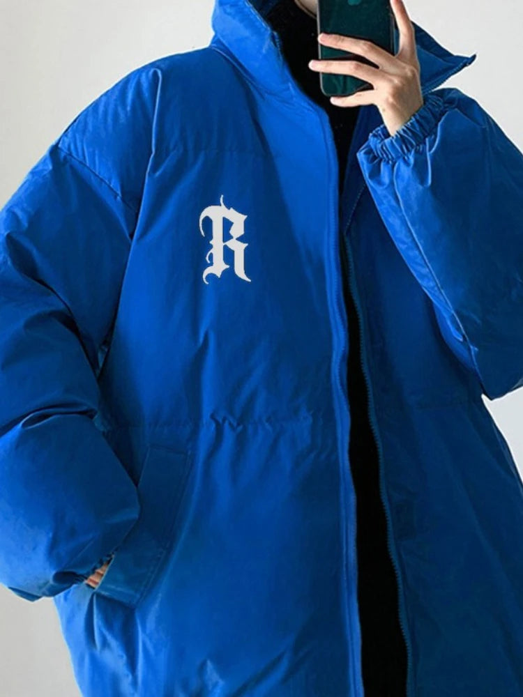 Gmiixder Men's Winter Punk Letter Parkas Hip Hop Oversize Thickened Down Jacket Oversize Padded Jacket Cool Bread Zipper Up Coat