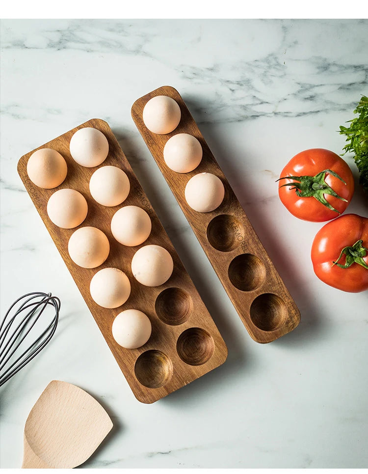 Wooden Egg Storage Box Eggs Tray Home Storage Rack Multi-Compartment Eggs Holder Kitchen Cooking Refrigerator Keep Fresh Tools