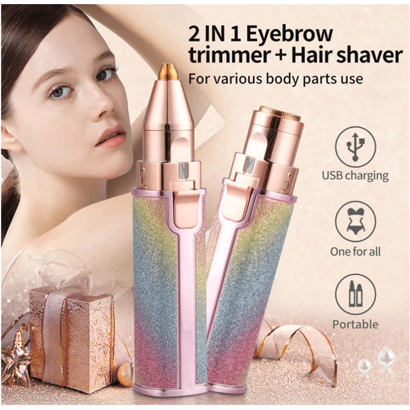 Starry Sky 2-in-1 USB Charging Shaver Portable Shaver Painless Automatic Eyebrow Shaving Facial Hair Removal for Women Beauty