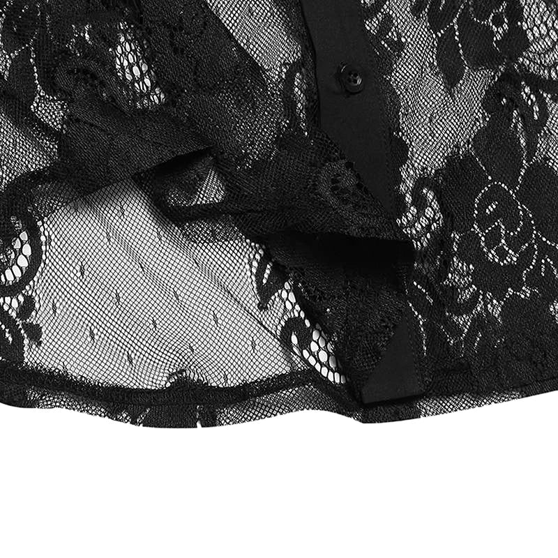 Men's Summer Shirts Lapel Neck Mesh Floral Print Long Sleeve Button-Down Casual Fashion Mature Tops