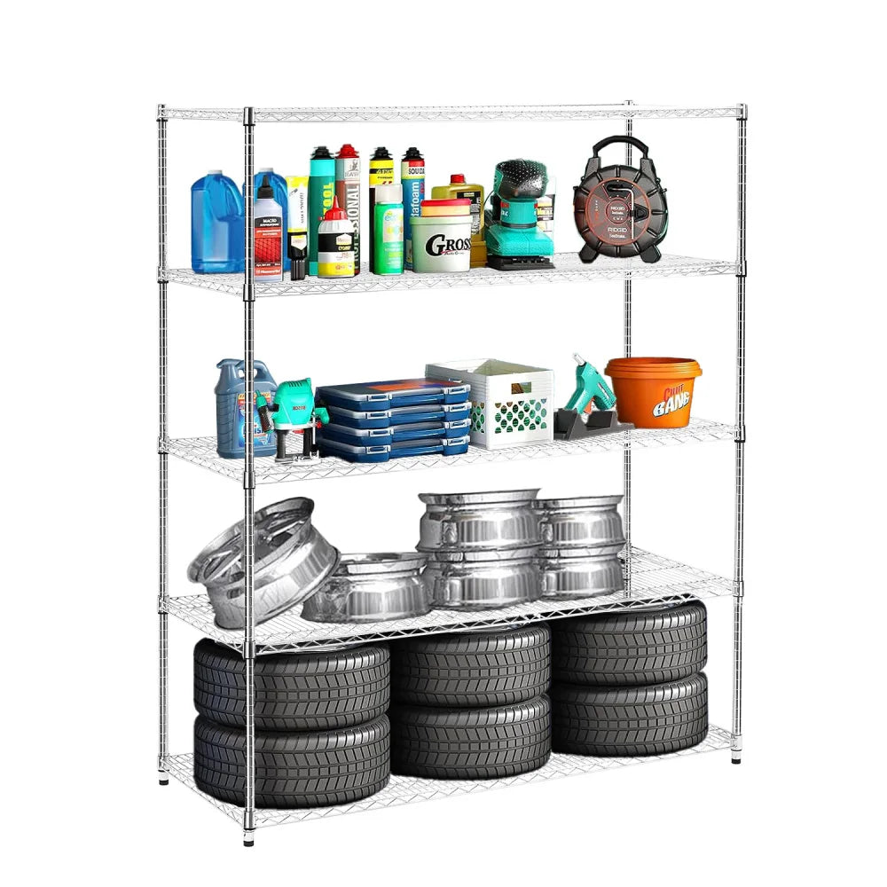 Warehouse supermarket kitchen other 5-layer heavy-duty adjustable shelves with wheels  adjustable feet  frame bearing 300 pounds