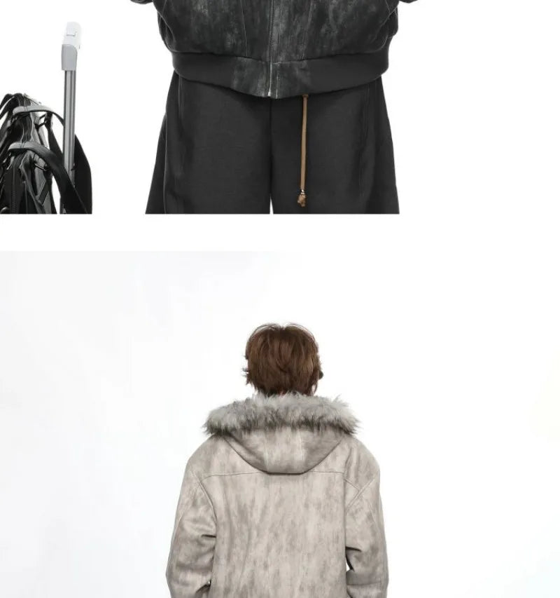Y2K American New Fashion Solid Color Plus Velvet Padded Cotton-padded Jacket Coat Men Harajuku Hip-hop Popular Casual Couples