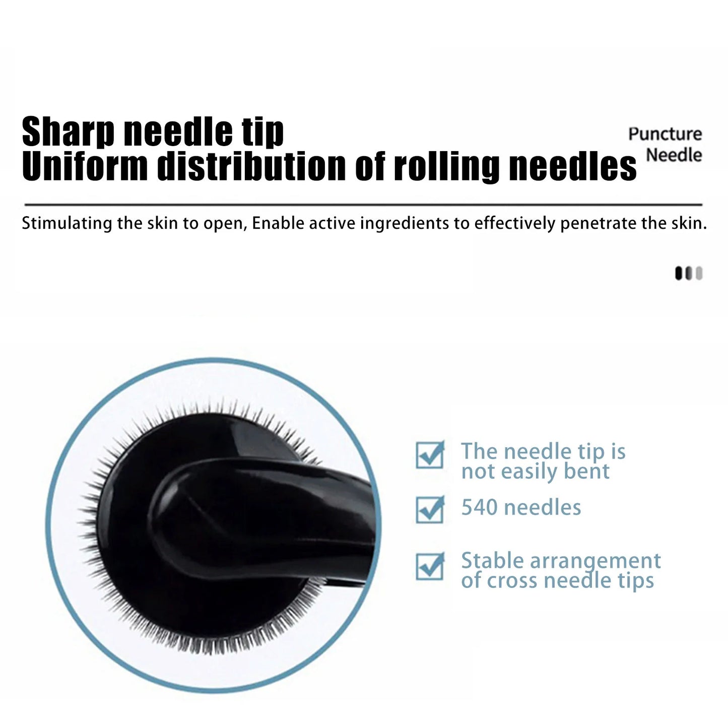 Micro Black Handle And Black Wheel Derma Roller For Facial Body Hair Growth 540 Needles Face Roll Tool Skin Beard 0.2 0.25 0.3mm