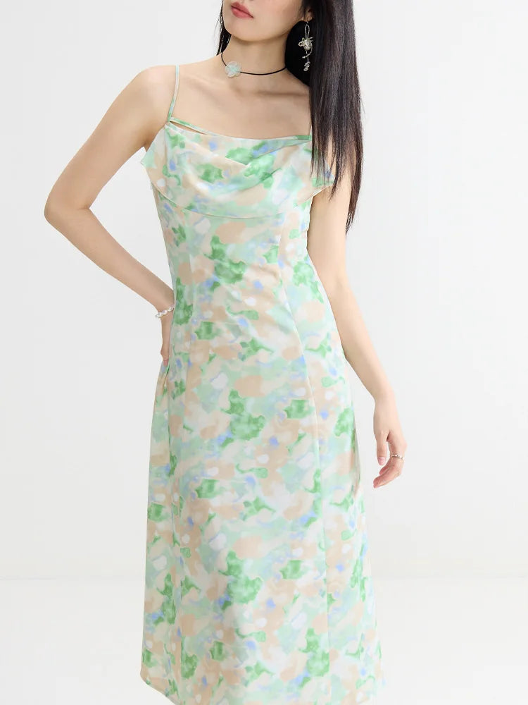 DUSHU Summer Elegant Printed Strappy Women Long Dress 2024 Summer New French Style Romantic Holiday Dress For Female 24DS82800