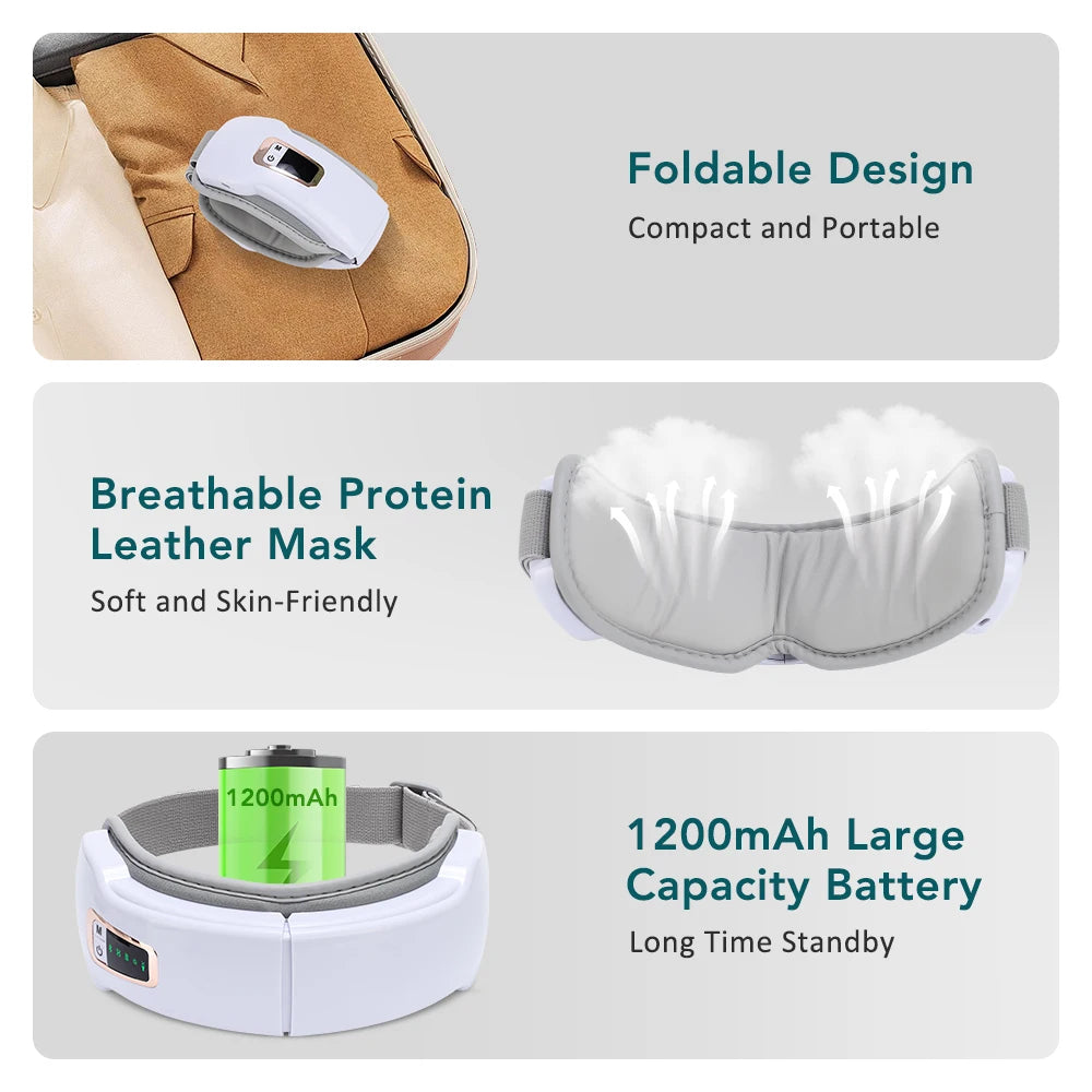 Electric Eye Massager Hot Compress Vibration Massage Bluetooth Music Relief Stress Fatigue Relax Foldable Eye Care Smart Glasses