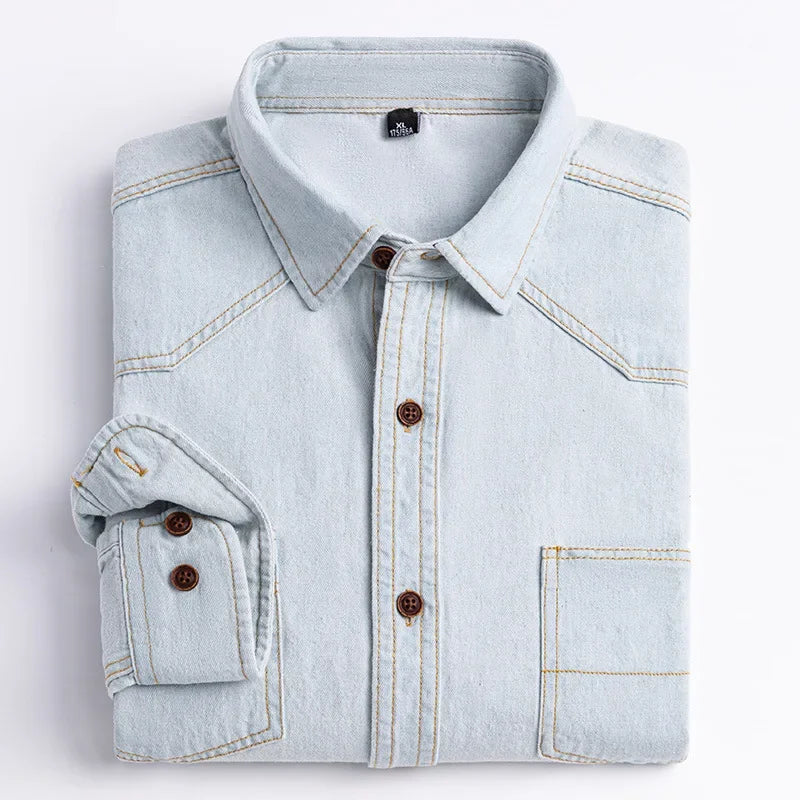 2023 Spring and Autumn Enzyme Washed Men's Long Sleeve Denim Shirt Pure Cotton Casual Fashion Outerwear Versatile Men's Clothing