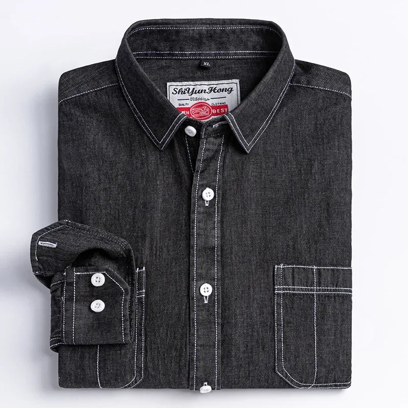 2023 Spring and Autumn Enzyme Washed Men's Long Sleeve Denim Shirt Pure Cotton Casual Fashion Outerwear Versatile Men's Clothing