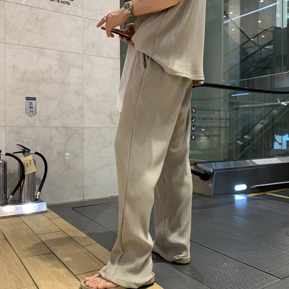 New Summer Clothing Mens Casual Tank Tops Set Luxury Korean Streetwear O Neck Solid Drape Vest and Trousers 2 Piece Suit