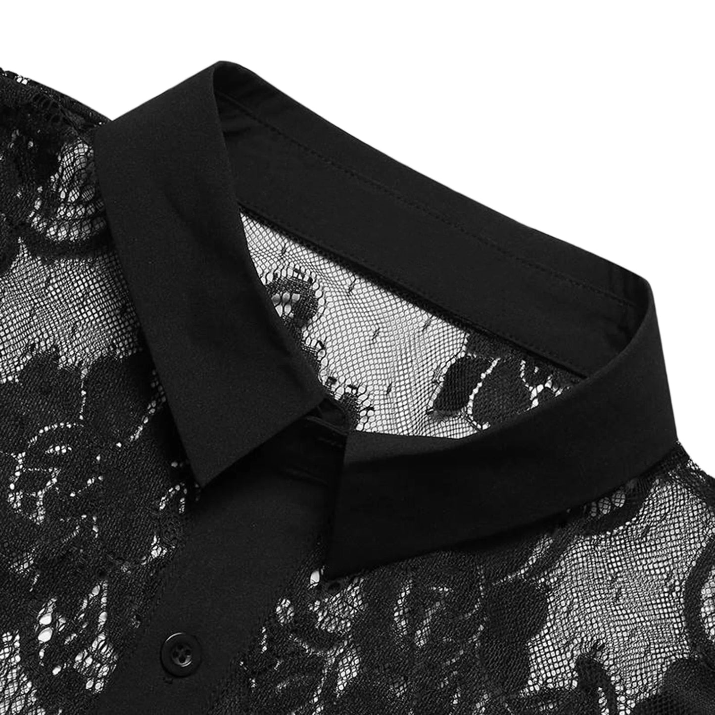 Men's Summer Shirts Lapel Neck Mesh Floral Print Long Sleeve Button-Down Casual Fashion Mature Tops