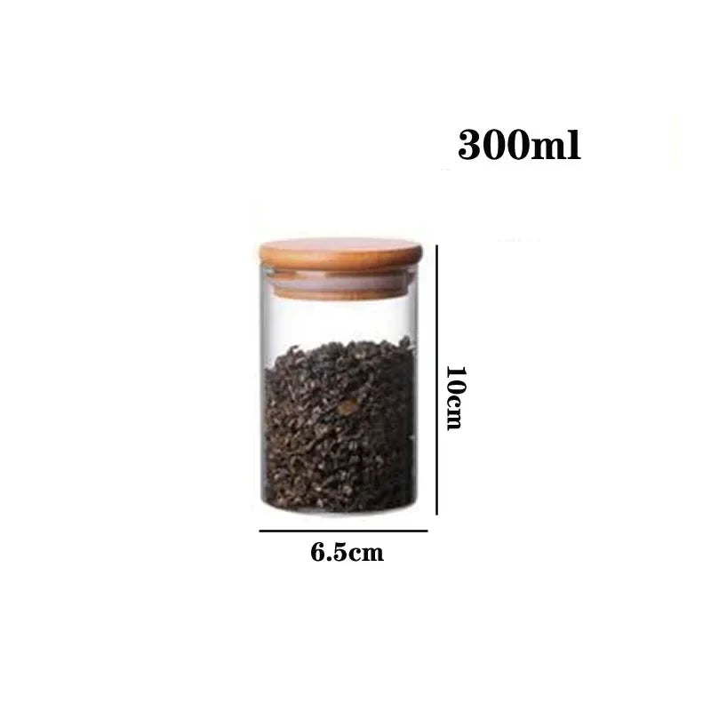 Kitchen Storage Tank Food Container Bambo Covered High Borosilicate Food Sealed Glass Tank Kitchen Miscellaneous Grain Organizer