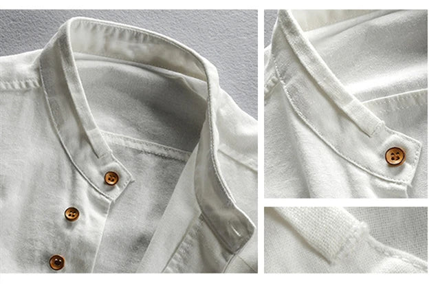 Men Spring Autumn Japan Vintage Style Cotton Linen Shirts Stand Collar Slim Fit Single Breasted Simple Design Soft Casual Shirt