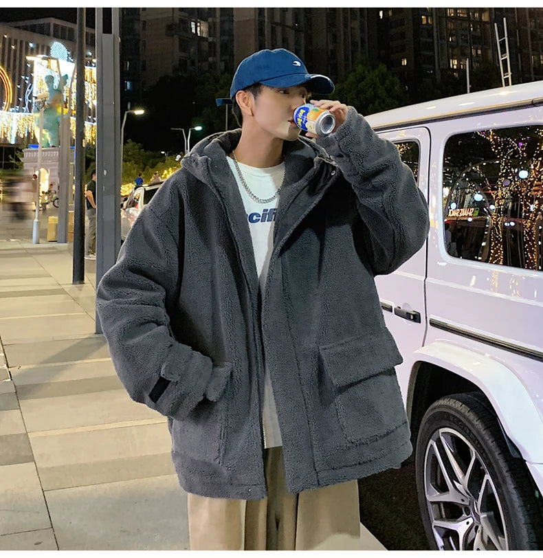 Winter Warm Coats for Men Top Grade Lamb Velvet Men's Jacket Casual Hooded Zipper Coats Fashion Warm Wool Jackets Thick Clothing