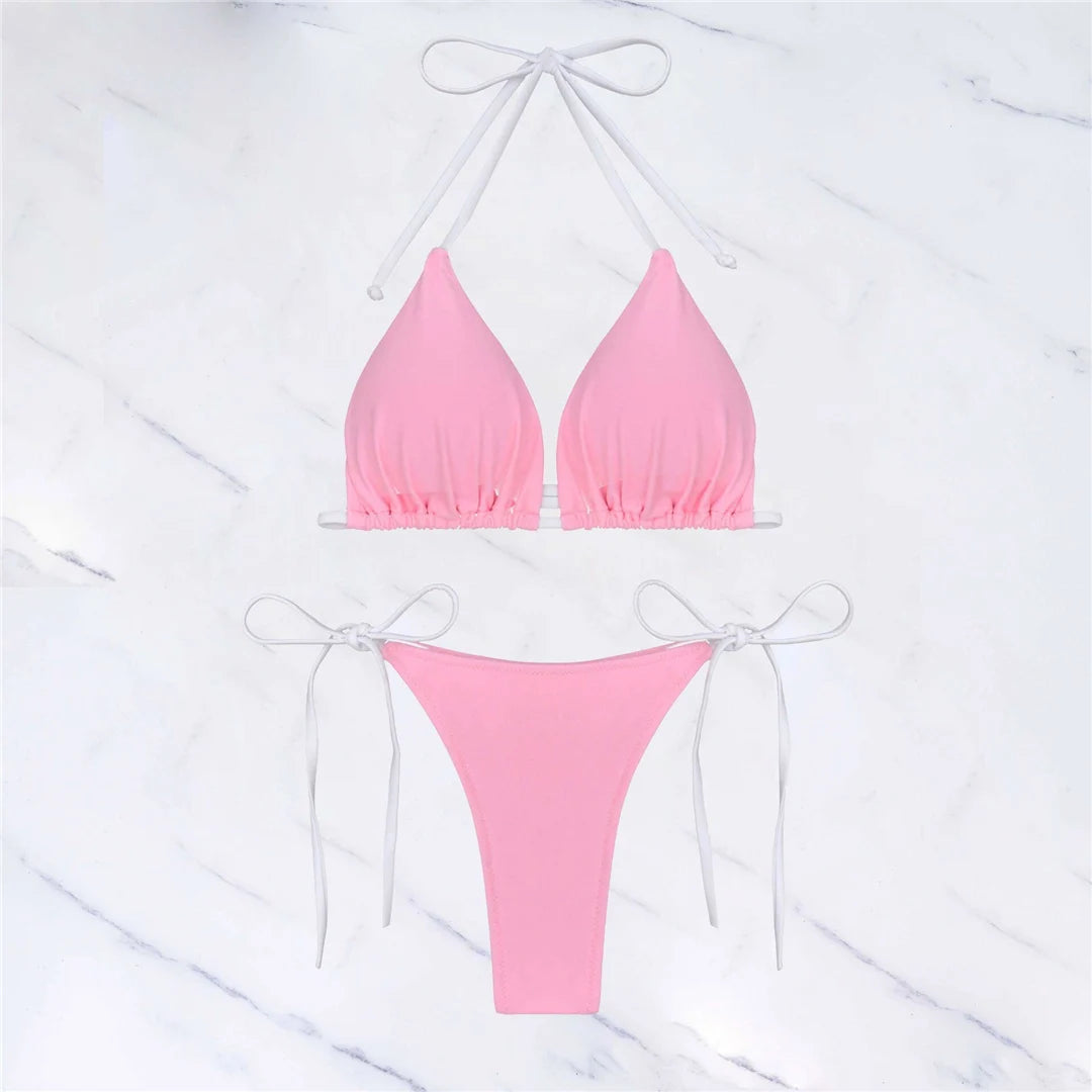 S - XL Sexy Halter Strappy High Cut Bikini Women Swimwear Female Swimsuit Two-pieces Bikini set Bather Bathing Suit Swim V6244