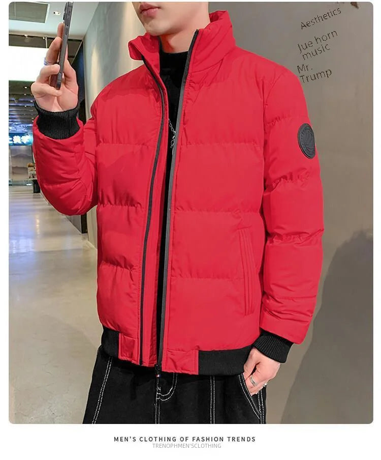 Men's Casual Cotton-padded Coat Winter Warm Thickened Solid Color Jacket Stand Collar Trendy Korean Style Fit Padded Jacket
