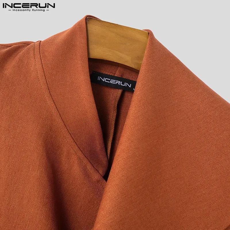 Casual Stylish Style Tops INCERUN New Men Asymmetrical Collar Suit Handsome Male Solid All-match Loose Long Sleeved Blazers 2025
