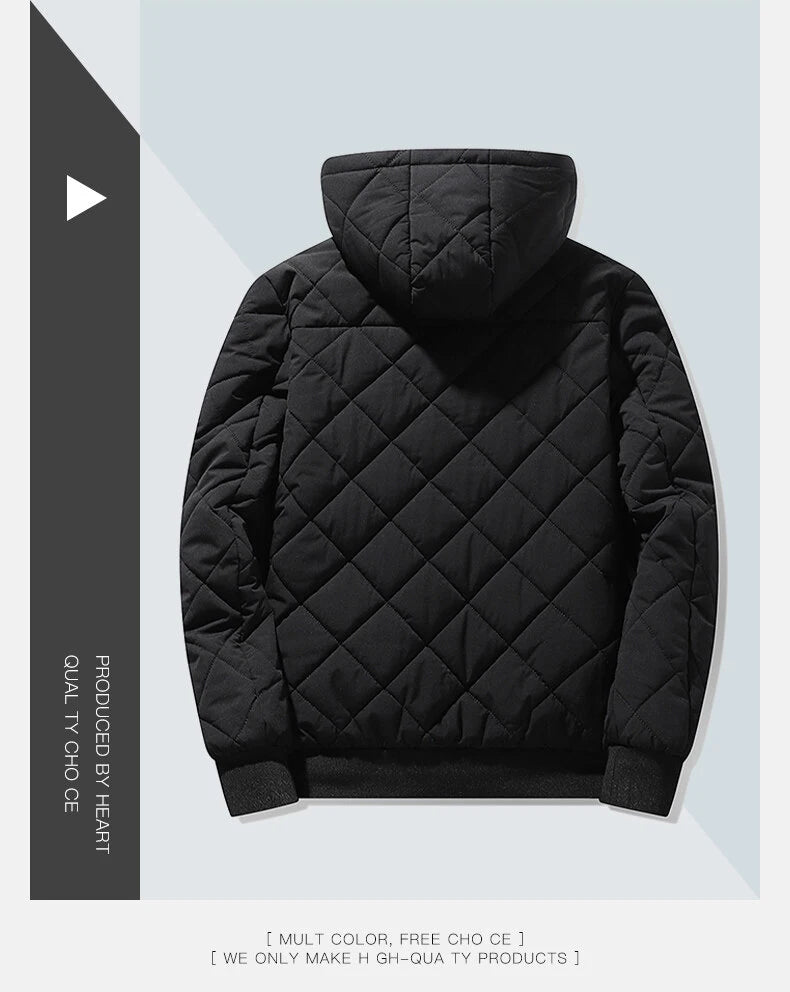 Jackets for Men with Hood Autumn Winter Cotton Padded Jacket Men Fashion Clothing Rhombus Texture Casual Parkas Plus Size 5XL