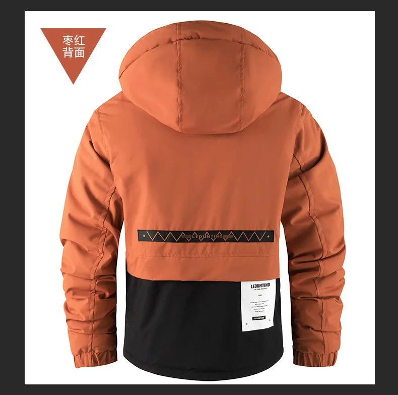 New men's thick padded jacket outdoor warm padded jacket winter men's large size hooded jacket waterproof