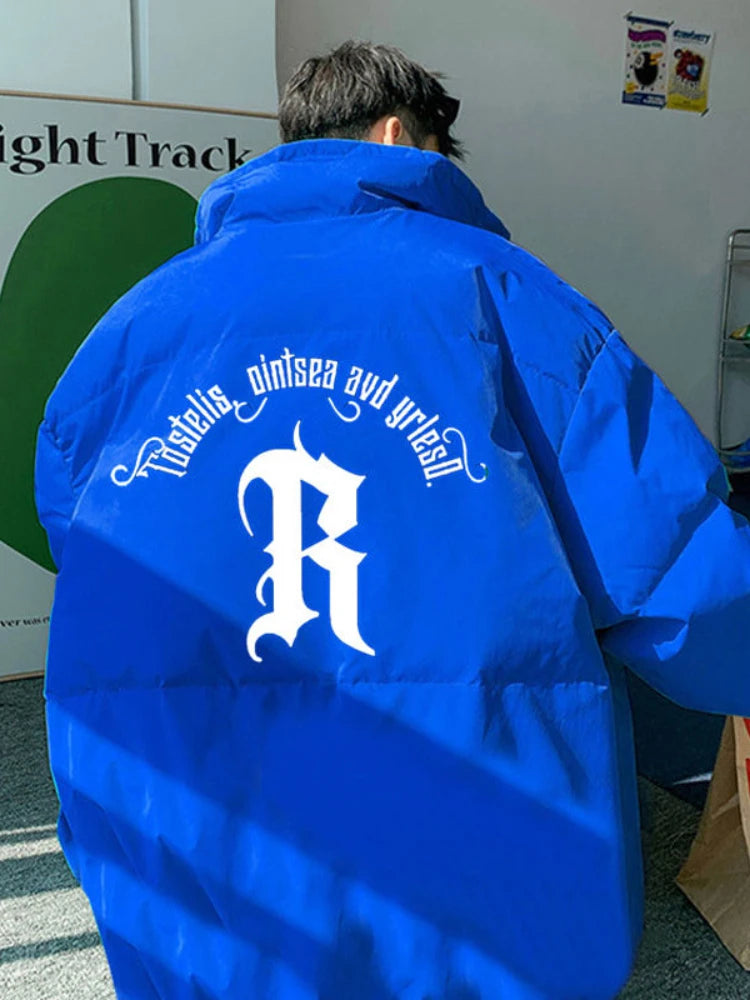 Gmiixder Men's Winter Punk Letter Parkas Hip Hop Oversize Thickened Down Jacket Oversize Padded Jacket Cool Bread Zipper Up Coat