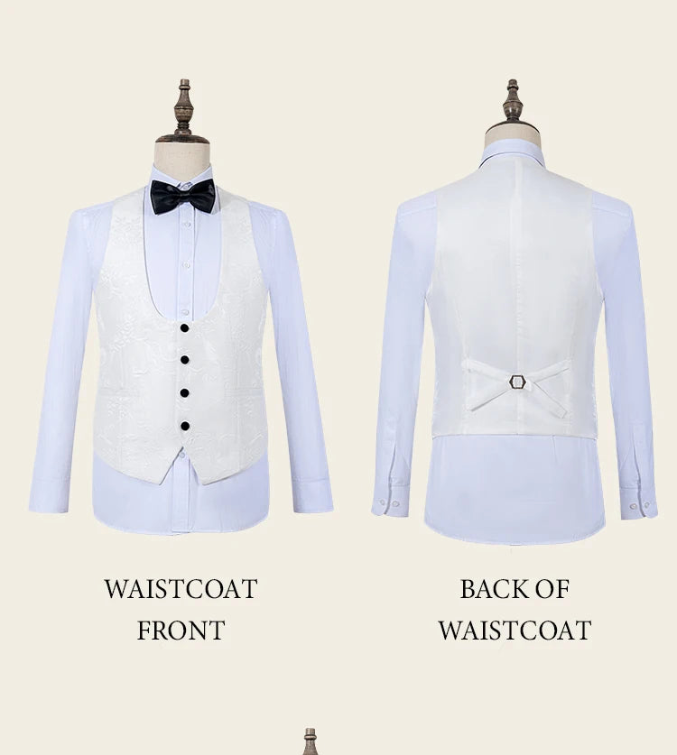 ST Cassy High Quality luxury Retro carving Party Dress Slim Fit Tuxedo Prom Suit Fashion white Male Groom Wedding three-piece