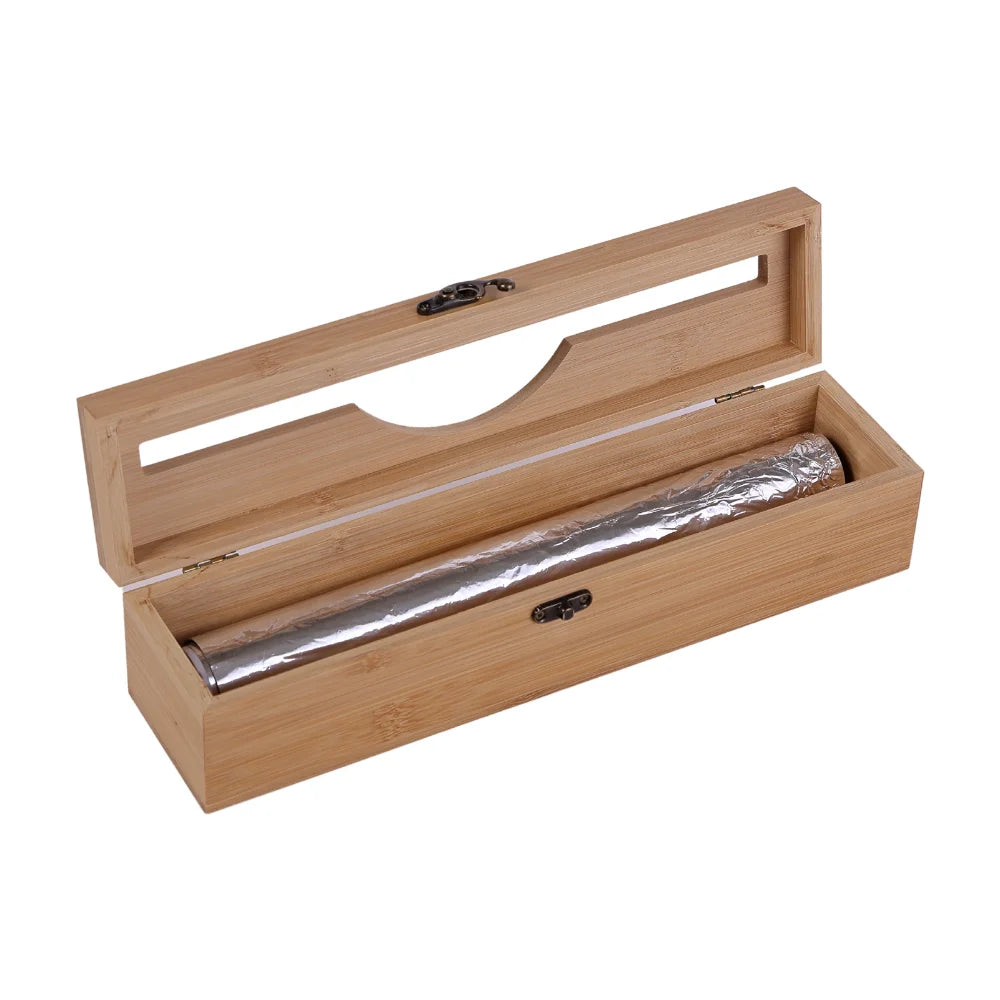 New 3 In 1 Bamboo Wrap Dispenser Storage For Aluminum Foil With Cutter Cling Film Holder Kitchen Accessories Organizer